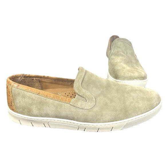 TB Phelps Men’s Suede Slip-On Shoes Tan Leather Trim SZ 9 Casual Comfort loafer - Picture 1 of 10